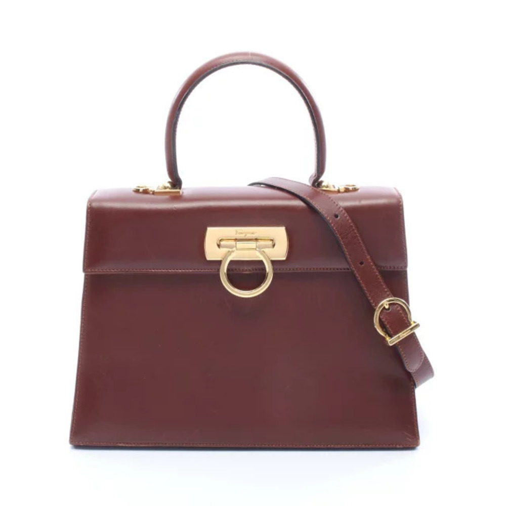 Salvatore Ferragamo Gancini handbag leather Burgundy Red